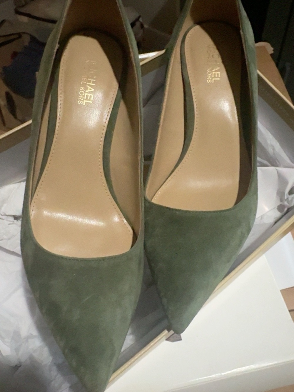 Michael Kors Olive Suede Pointed-Toe Pumps